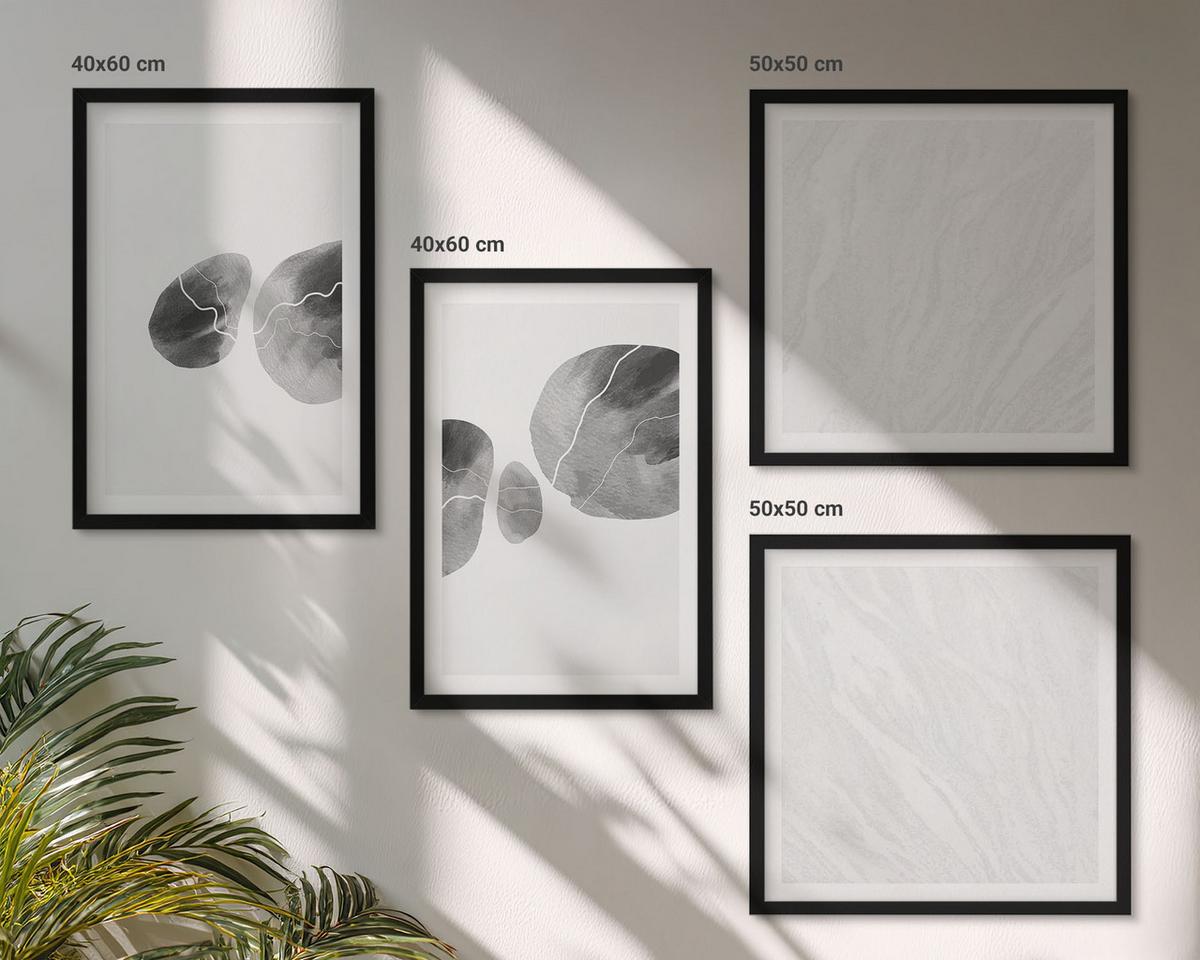 BILDER SET 4er Set - 50x50 cm & 40x60 cm Schwarzer Rahmen - Abstrakte Kunst, Farbspritzer - Schwarz, Kunststoff (50/50cm) - TULUP