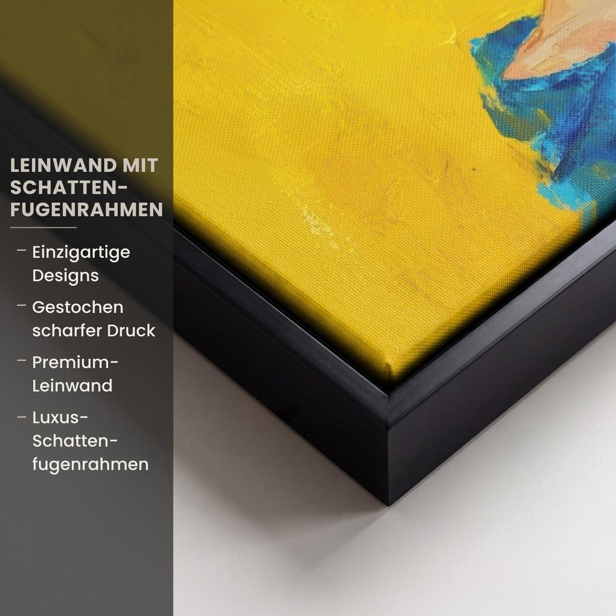 LEINWAND Bilder mit Rahmen - Frida Kahlo - Frau - Gelb - Blau - Blumen - 30x20 - Gelb, Textil (30/20cm) - MuchoWow