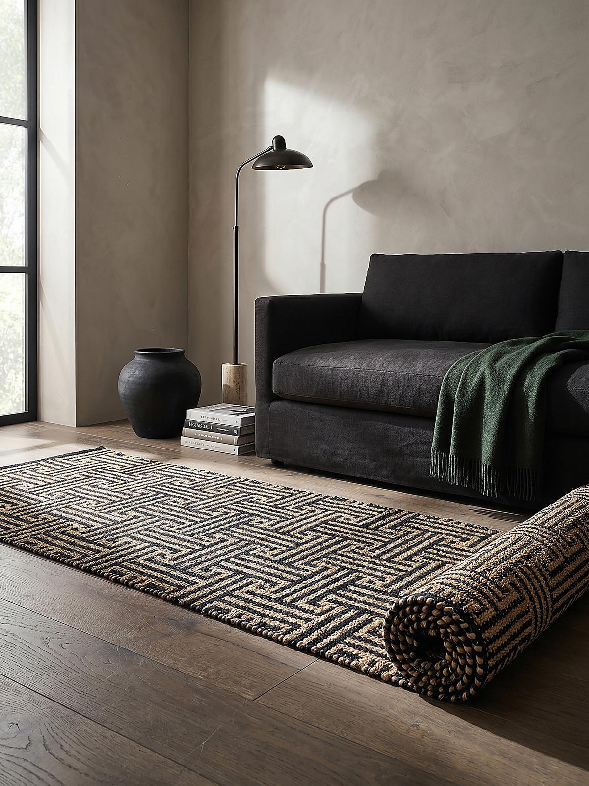 JUTETEPPICH CROFT, geometrisch, Natur-Schwarz, 80 x 230 cm - Braun, Textil (230/80cm) - KADIMA DESIGN