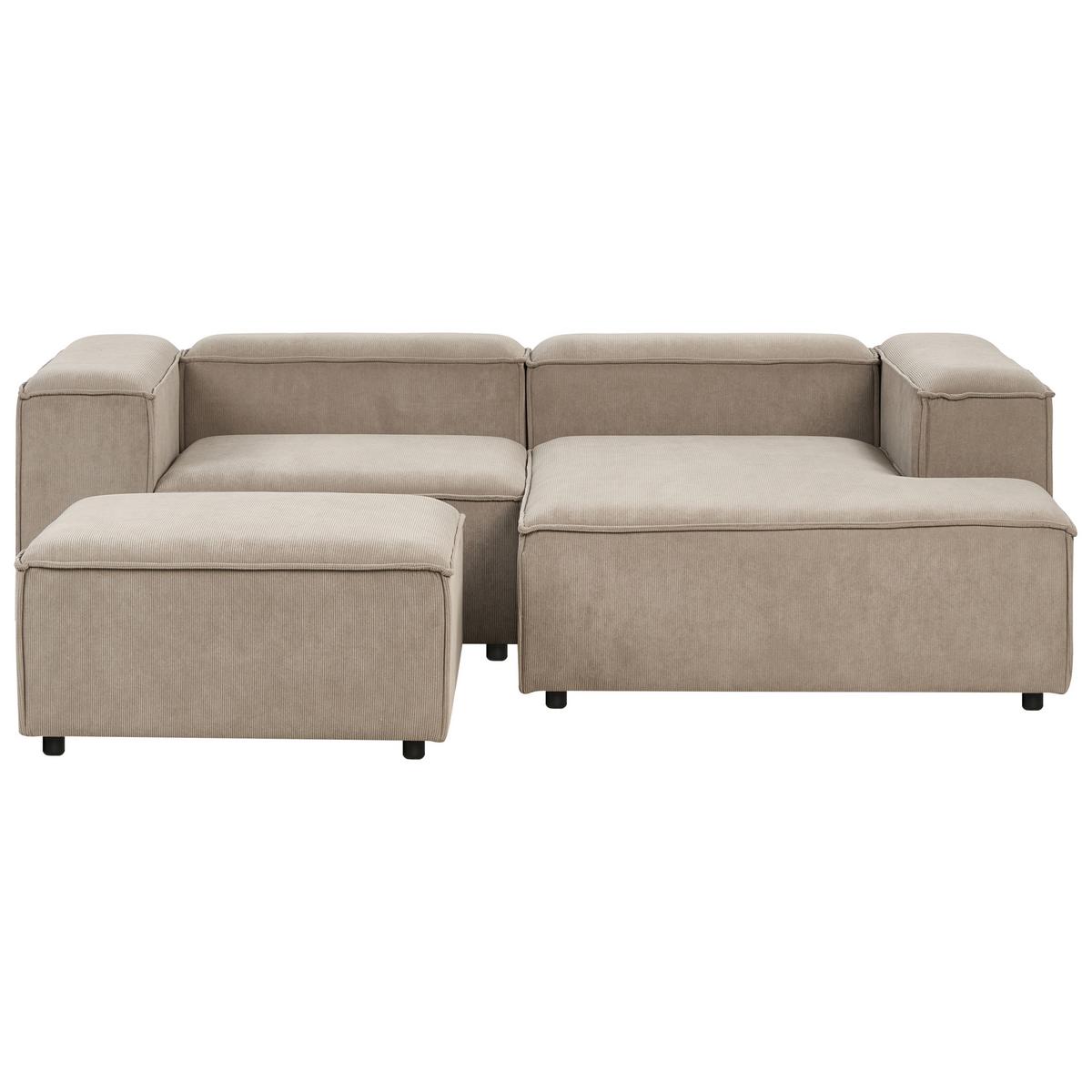 ECKSOFA Modul 3-Sitzer linksseitig Hellbraun Cord mit Ottomane Ardal - Hellbraun, Textil (240/180cm) - Beliani