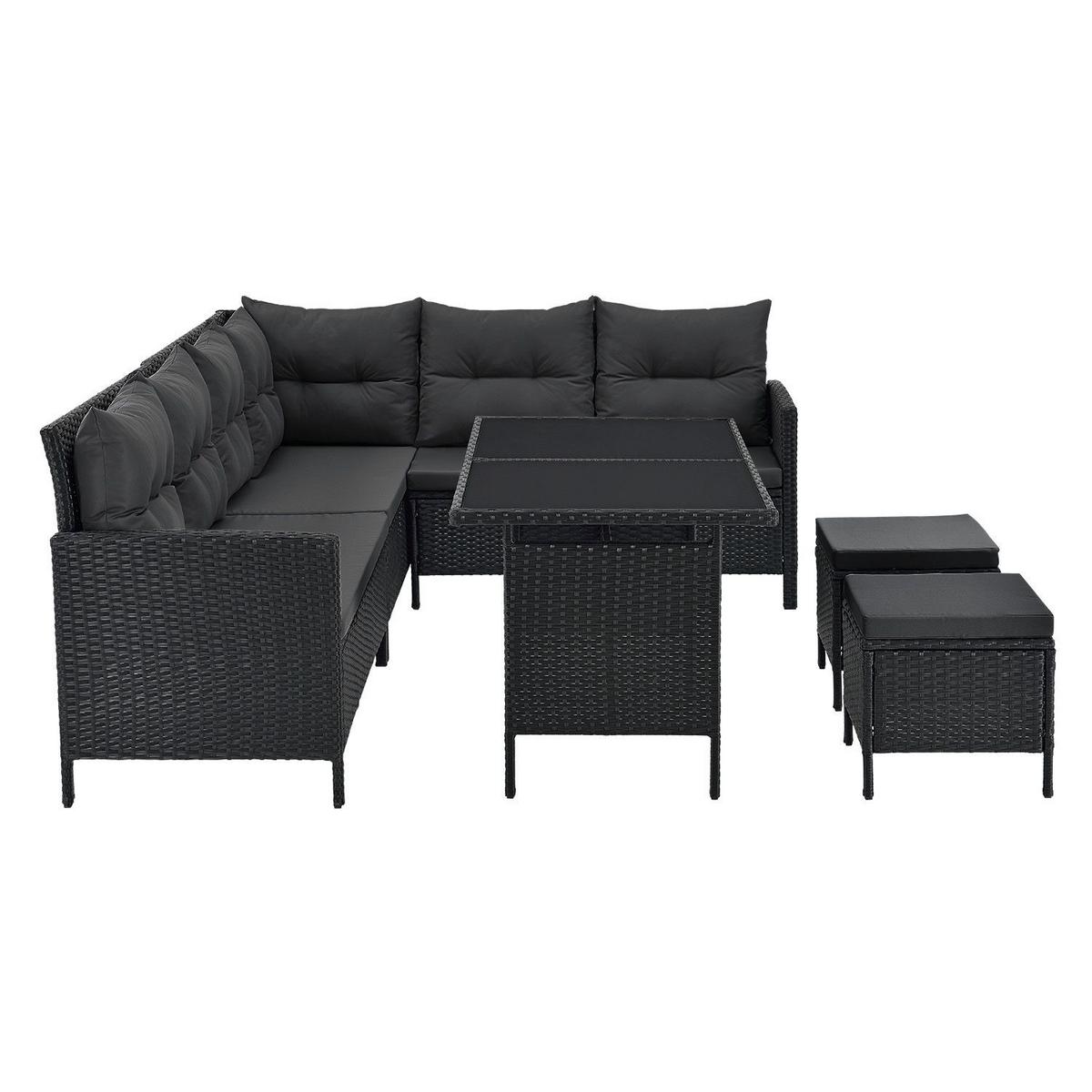 LOUNGEGARNITUR Manacor schwarz, dunkelgrau - Dunkelgrau, Kunststoff/Metall - Juskys