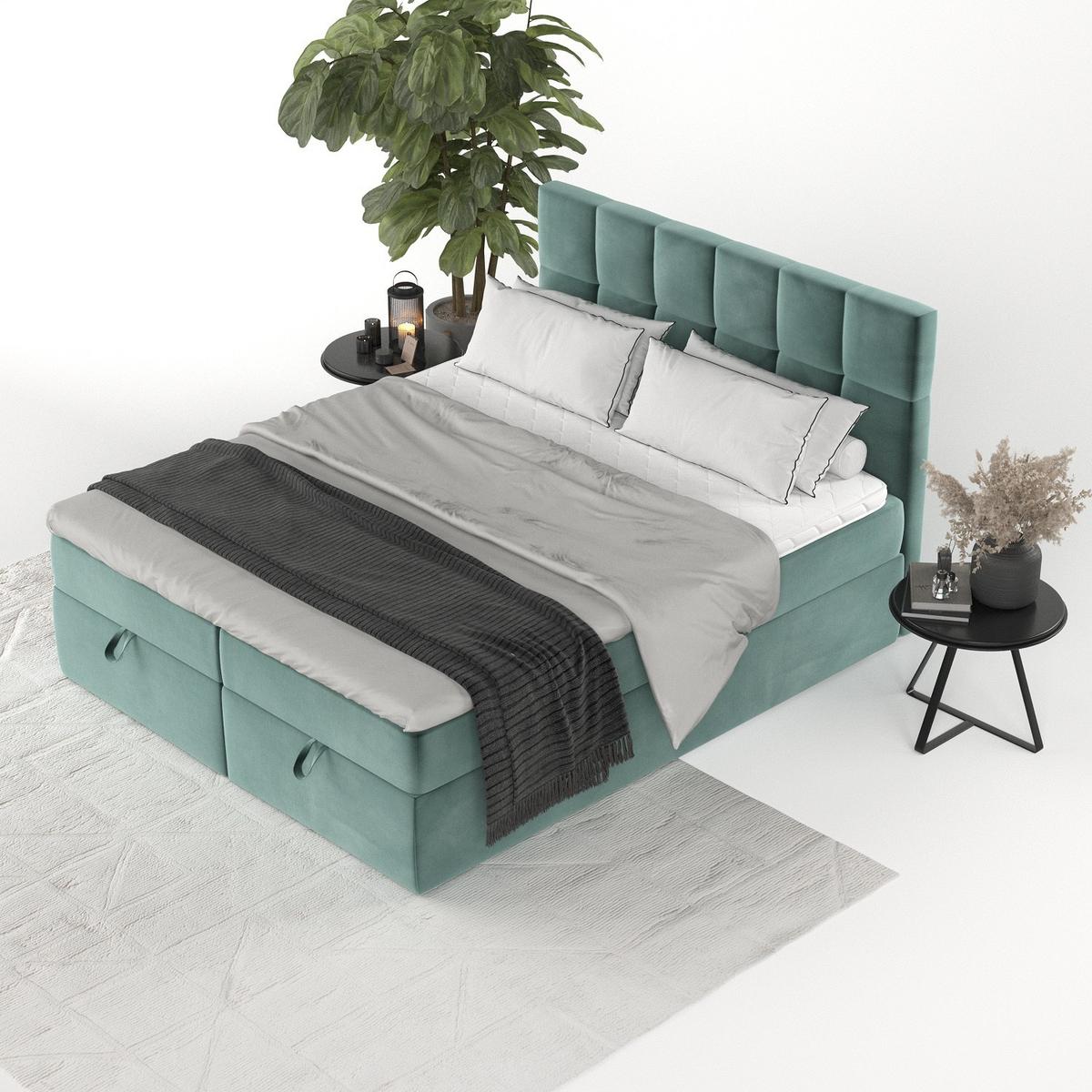 BOXBETT Savio 140/200 cm Türkis im Kronos Stoff - Türkis/Schwarz, Holz/Holzwerkstoff (140/200cm) - AltaBeds