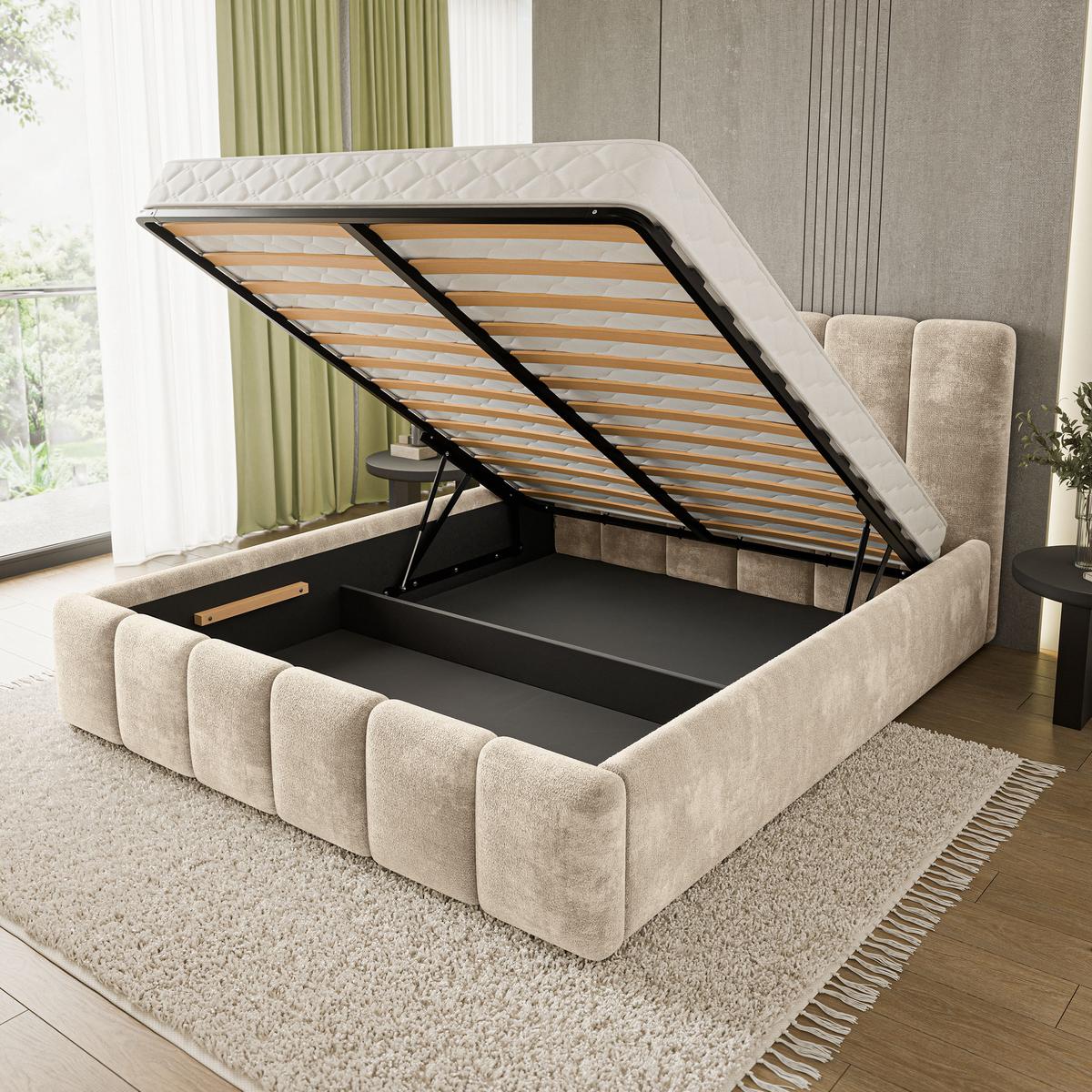 POLSTERBETT ATTORA LM 200x200 cm mit Bettkästen - Creme - Creme, Holz (200/200cm) - MASSENO