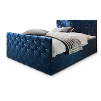BOXBETT MANDI 200x200 cm mit Matratze und Topper, H2+H3 - Blau - Blau, Holz (200/200cm) - MASSENO