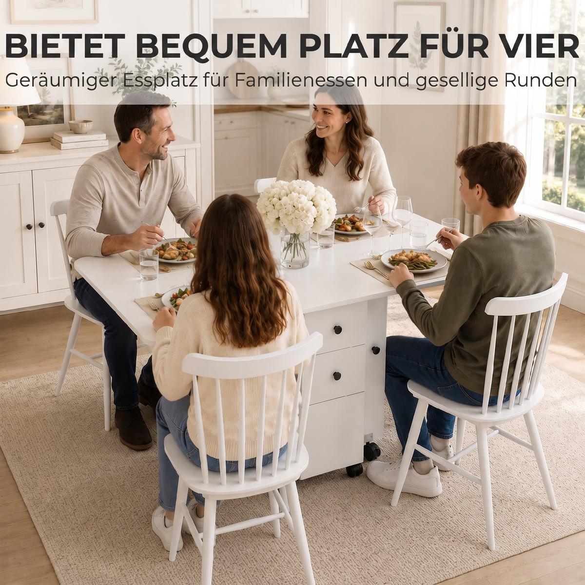 KLAPPBARER-ESSTISCH Spanplatte Weiß - Weiß, Holzwerkstoff/Kunststoff (120/60/76.5cm) - HOMCOM