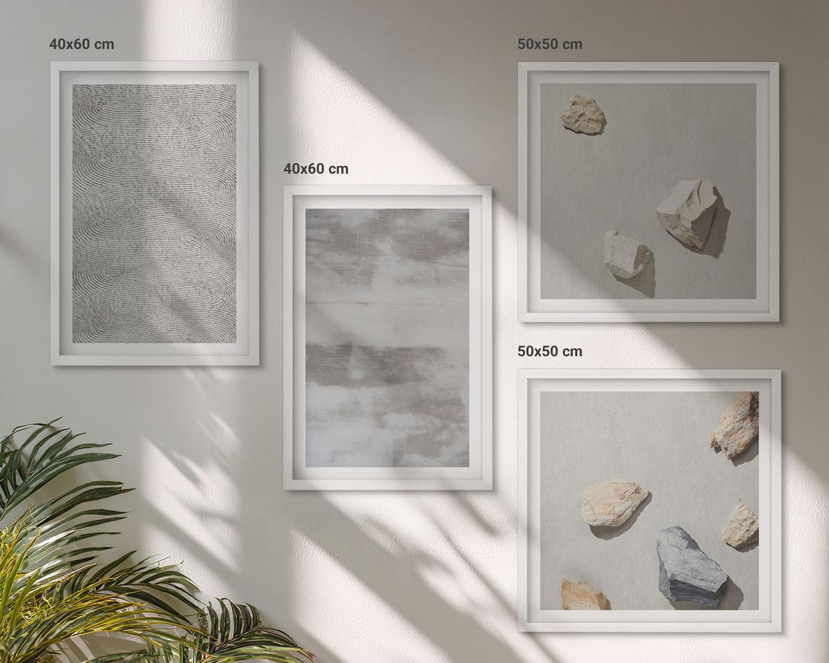 BILDER SET 4er Set - 50x50 cm & 40x60 cm Weißer Rahmen - Moderne minimalistische Texturen - Weiß, Kunststoff (50/50cm) - TULUP