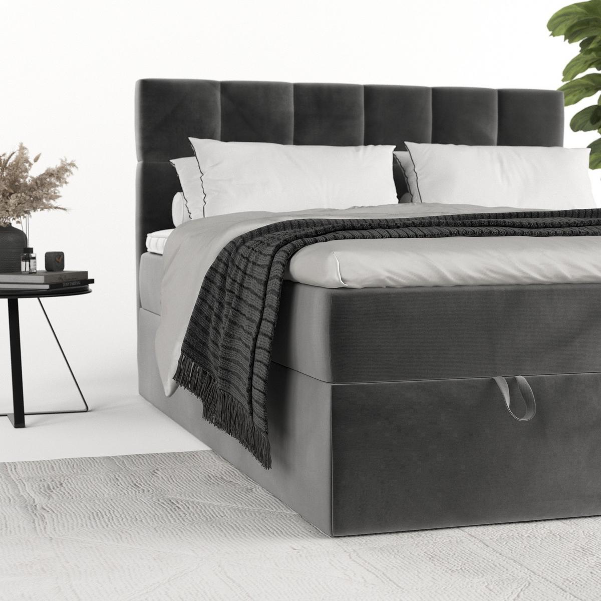 BOXBETT Savio 140/200 cm Grau im Kronos Stoff - Schwarz/Grau, Holz/Holzwerkstoff (140/200cm) - AltaBeds