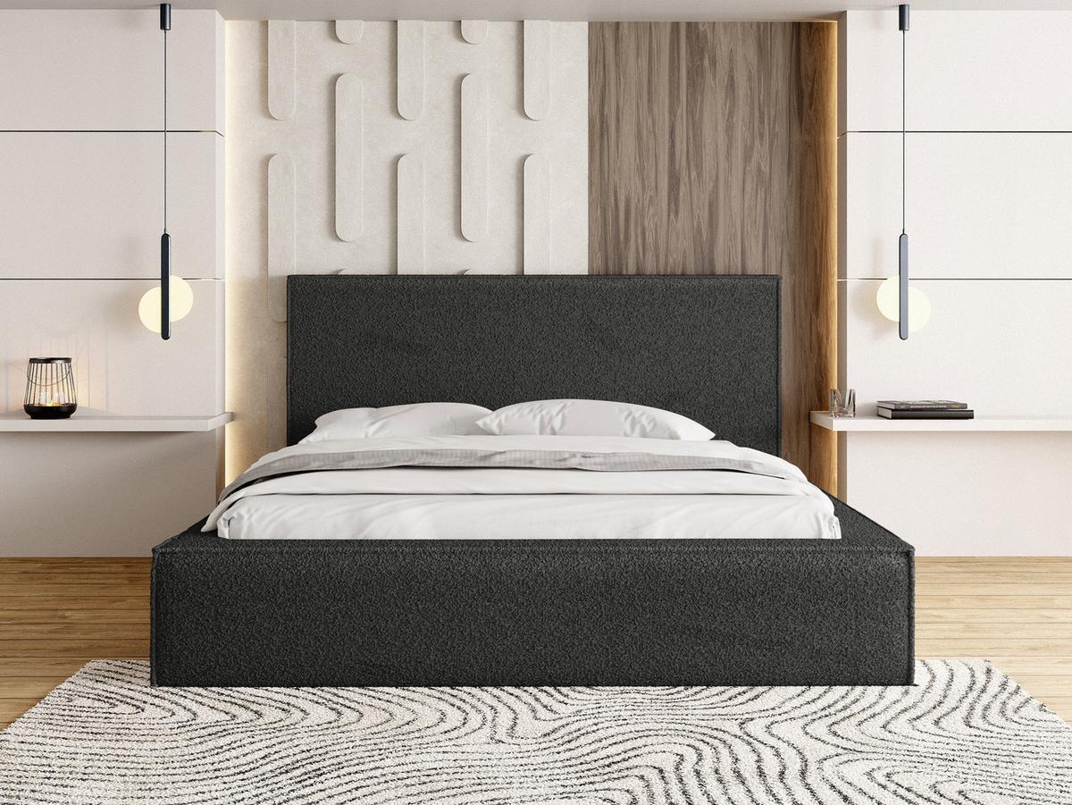 POLSTERBETT Terra mit Bettkasten, Schwarz Boucle 120x200 cm - Birkefarben/Schwarz, Holzwerkstoff/Kunststoff (120/200cm) - WFL GROUP