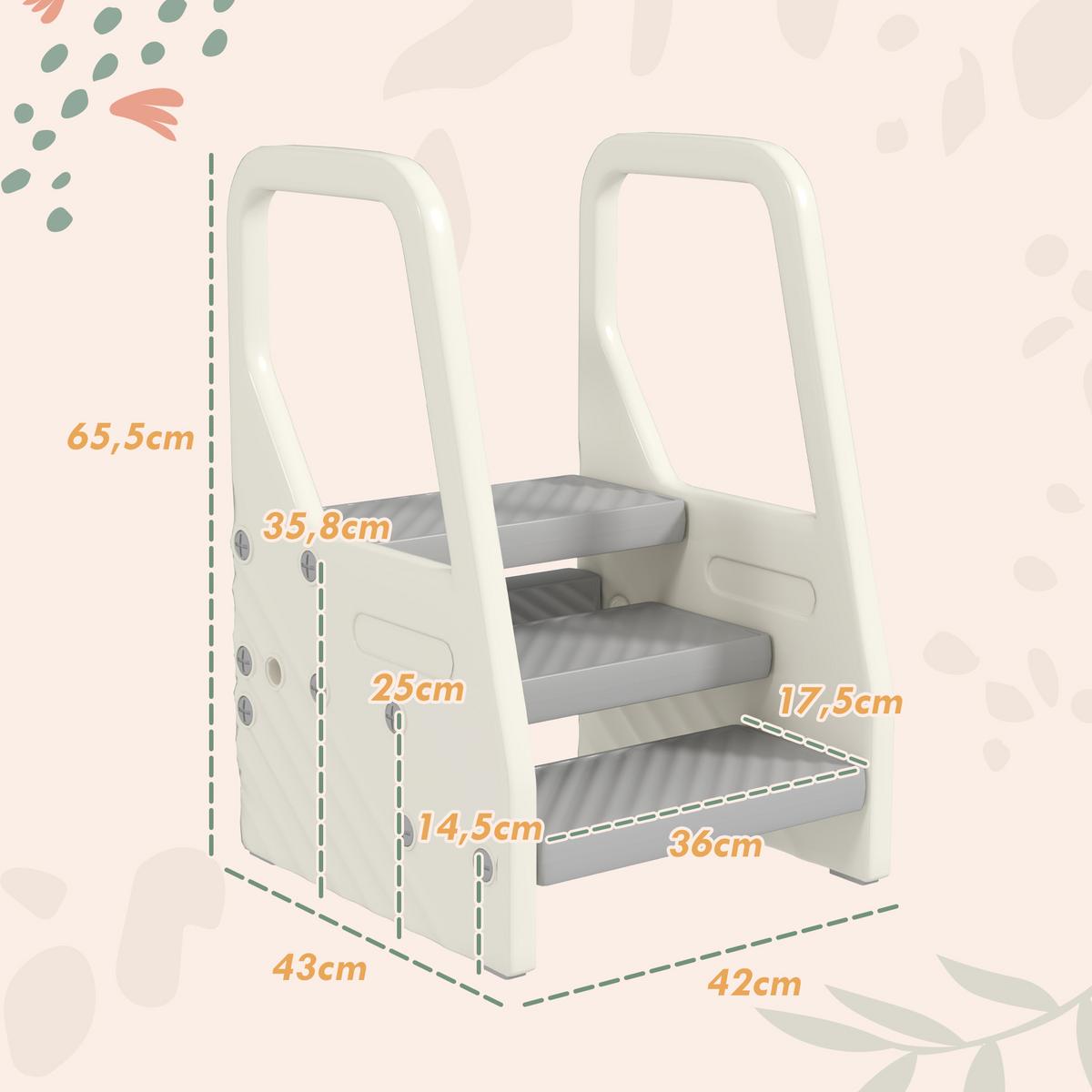 TRITTHOCKER mit 3 Stufen, Kinderhocker Bad höhenverstellbar, Klohocker Grau - Grau, Kunststoff (42/65.5/43cm) - AIYAPLAY