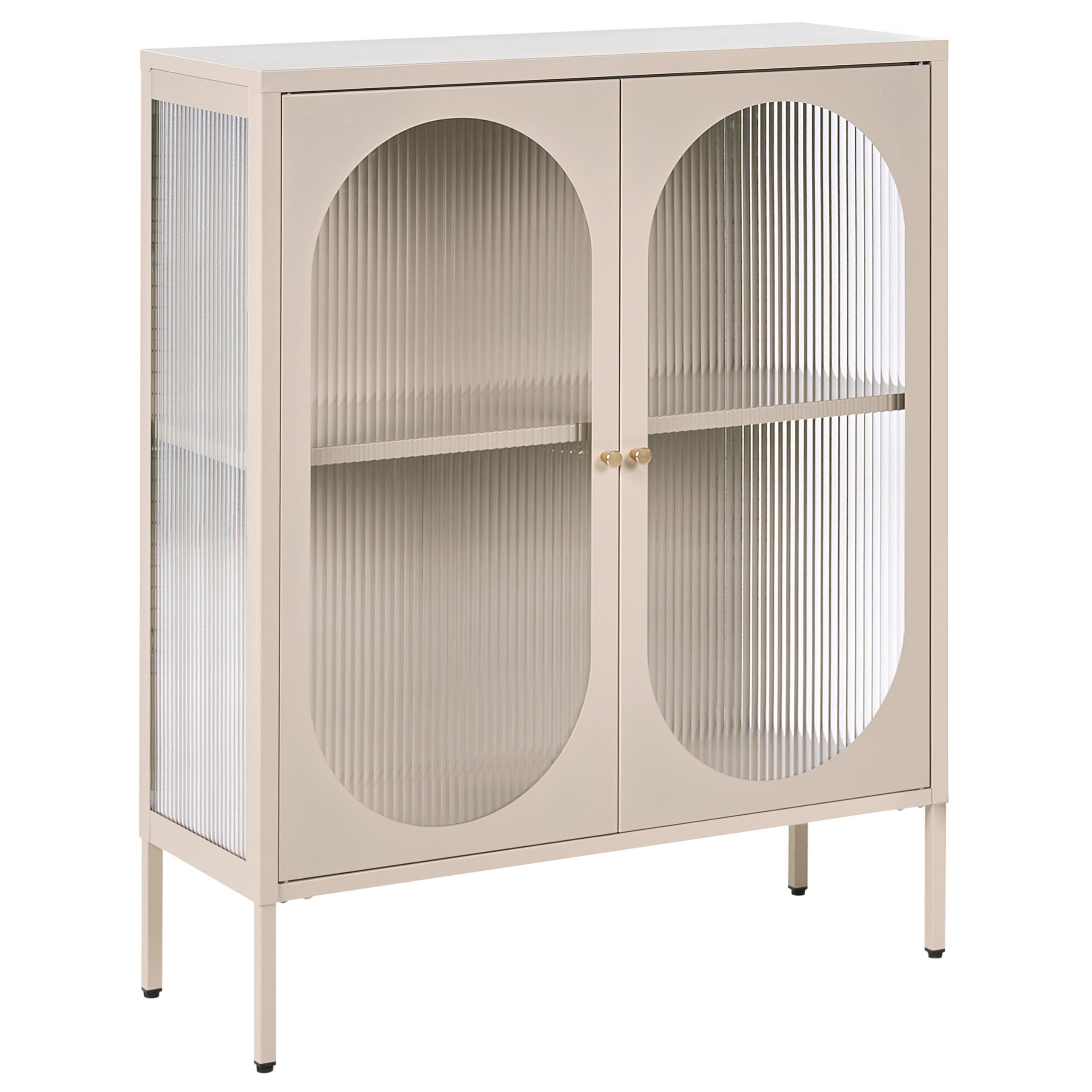 SIDEBOARD mit Glastüren Metall 90 cm Beige Sarre - Beige, Metall (90/111/35cm) - Beliani