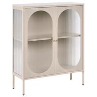 SIDEBOARD mit Glastüren Metall 90 cm Beige Sarre - Beige, Metall (90/111/35cm) - Beliani