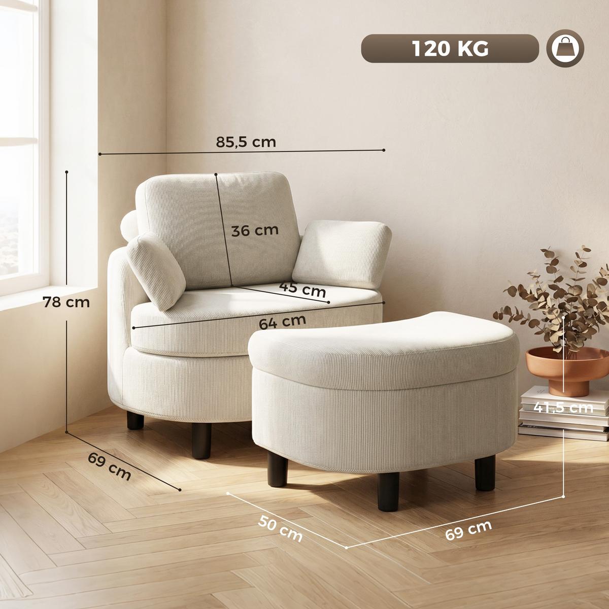 SESSEL Polyester Cremeweiß - Creme/Schwarz, Holzwerkstoff/Kunststoff (69/78/85.5cm) - HOMCOM