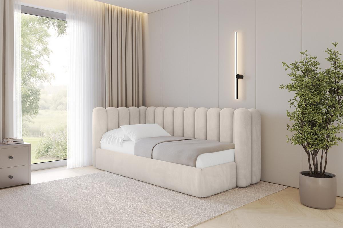 EINZELLBETT Jugendbett mit Bettkasten und Matratze H3/H4, Rechts - HUGY 100x200 Beige - Ecru, Holzwerkstoff/Textil (100/200cm) - ALTDECOR