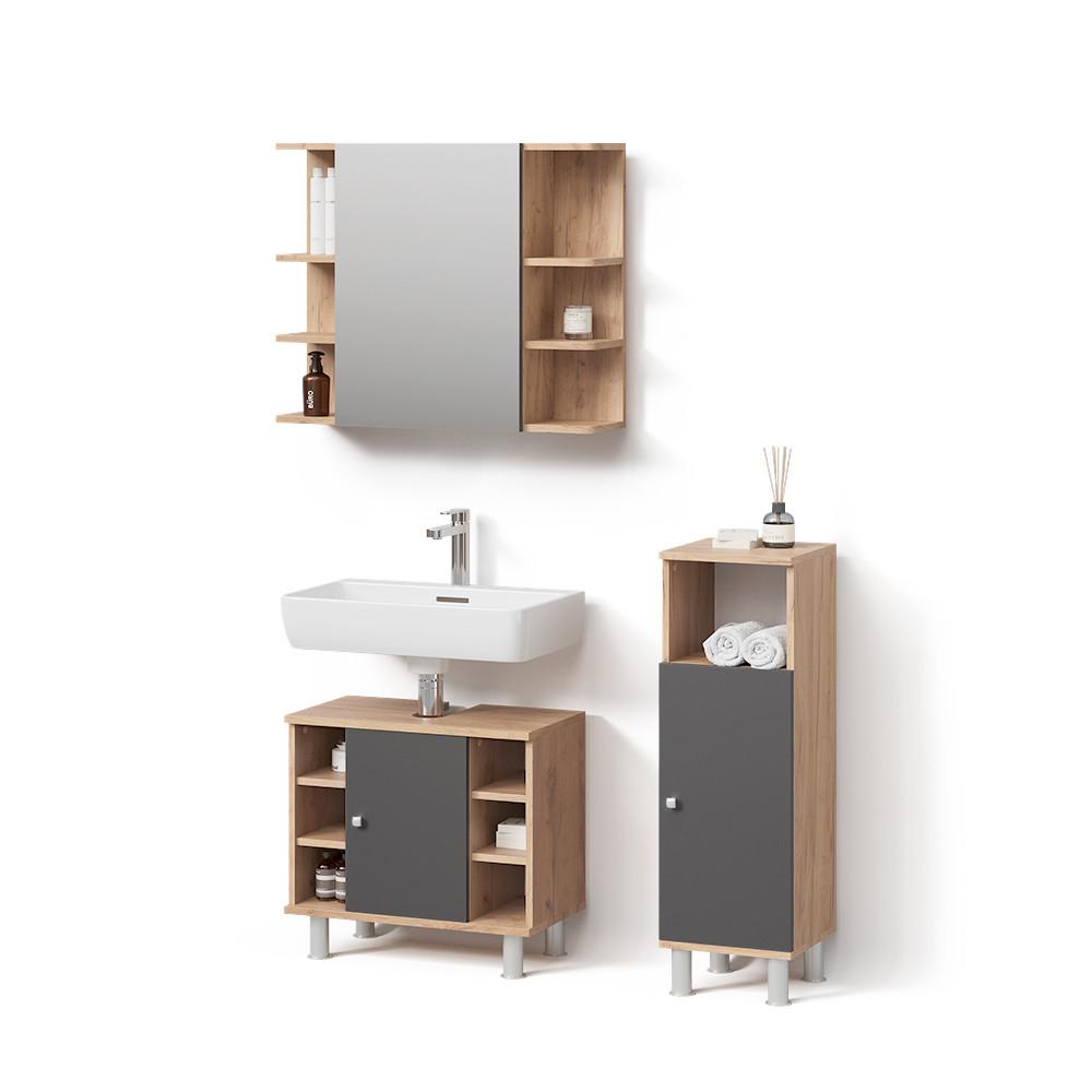 BADMÖBEL-SET Fucino Eiche 3 Teile, mit Midischrank - Eichefarben, Holzwerkstoff (79/64/21cm) - Livinity®