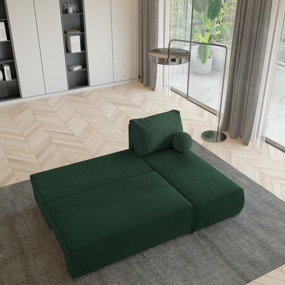 ECKSOFA PARVELO Grün Plüsch-Stoff mit Schlaffunktion - Grün, Holz (200/143cm) - MASSENO