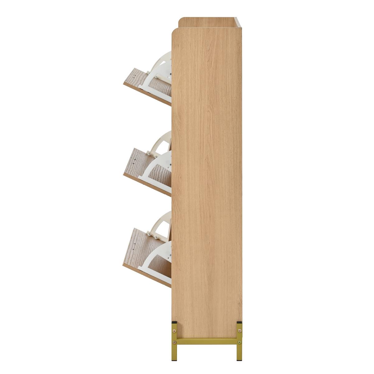 SCHUHSCHRANK eichen-optik mit 3 klappfächern & seitenregal - Naturfarben, Holzwerkstoff (90/119/24cm) - Urban Meuble