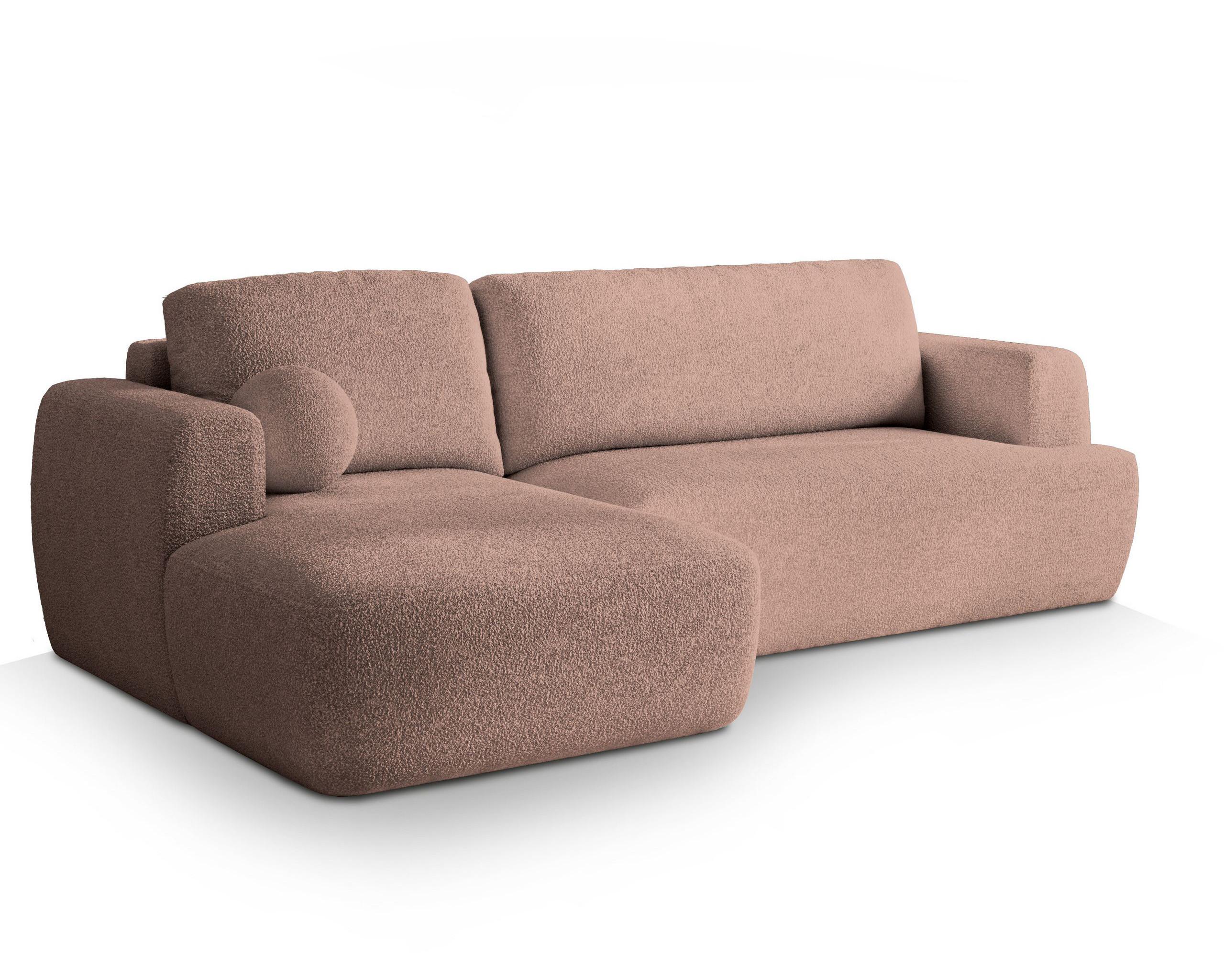 ECKSOFA SENTI N L-S Rosa Boucle-Stoff mit Schlaffunktion - Schwarz/Rosa, Holz/Kunststoff (246/148cm) - MASSENO