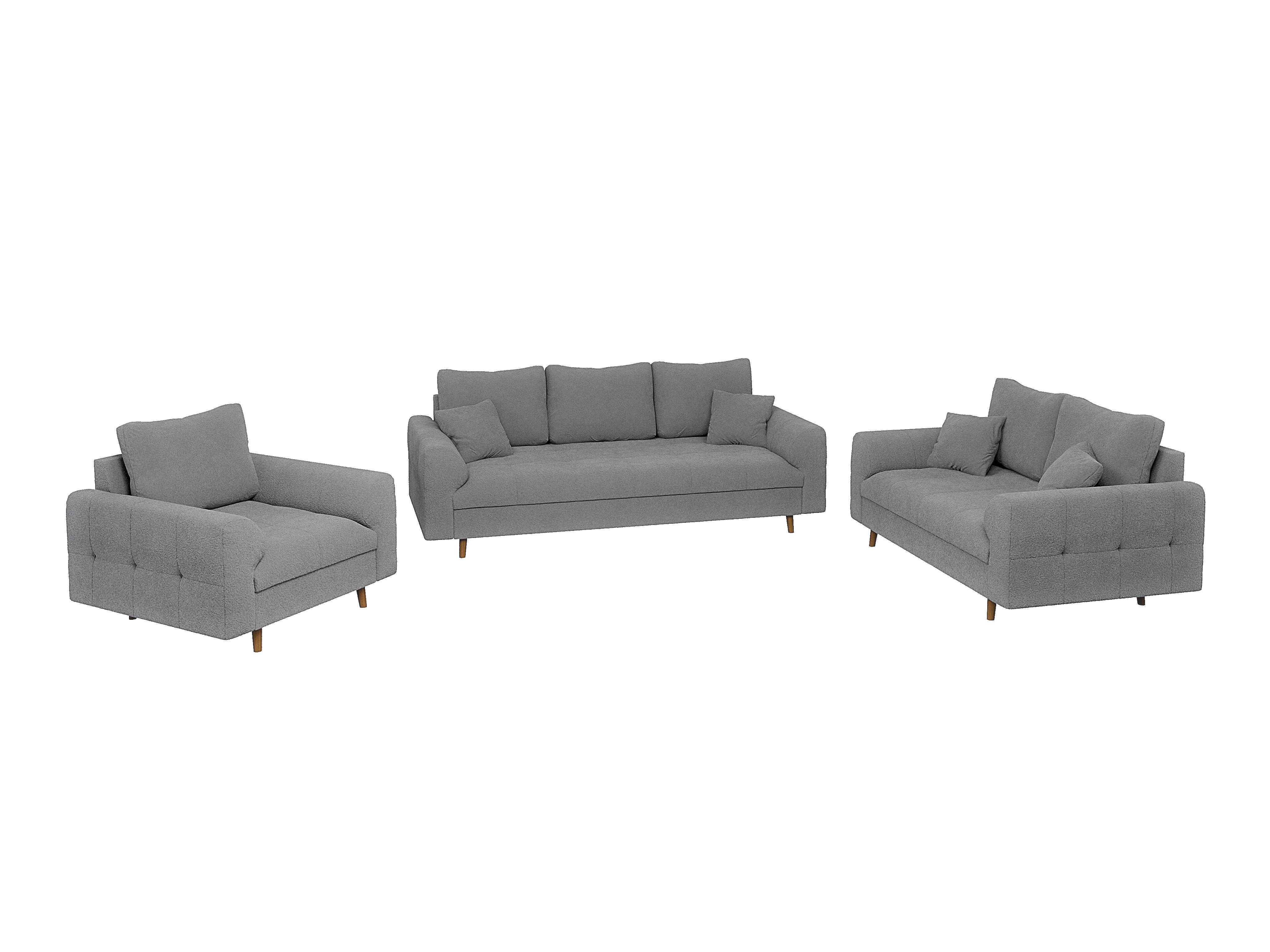 SITZGARNITUR 3+2+1 Henrik Grau Boucle - Schwarz/Grau, Holz/Textil (210/81/93cm) - S-Style Möbel