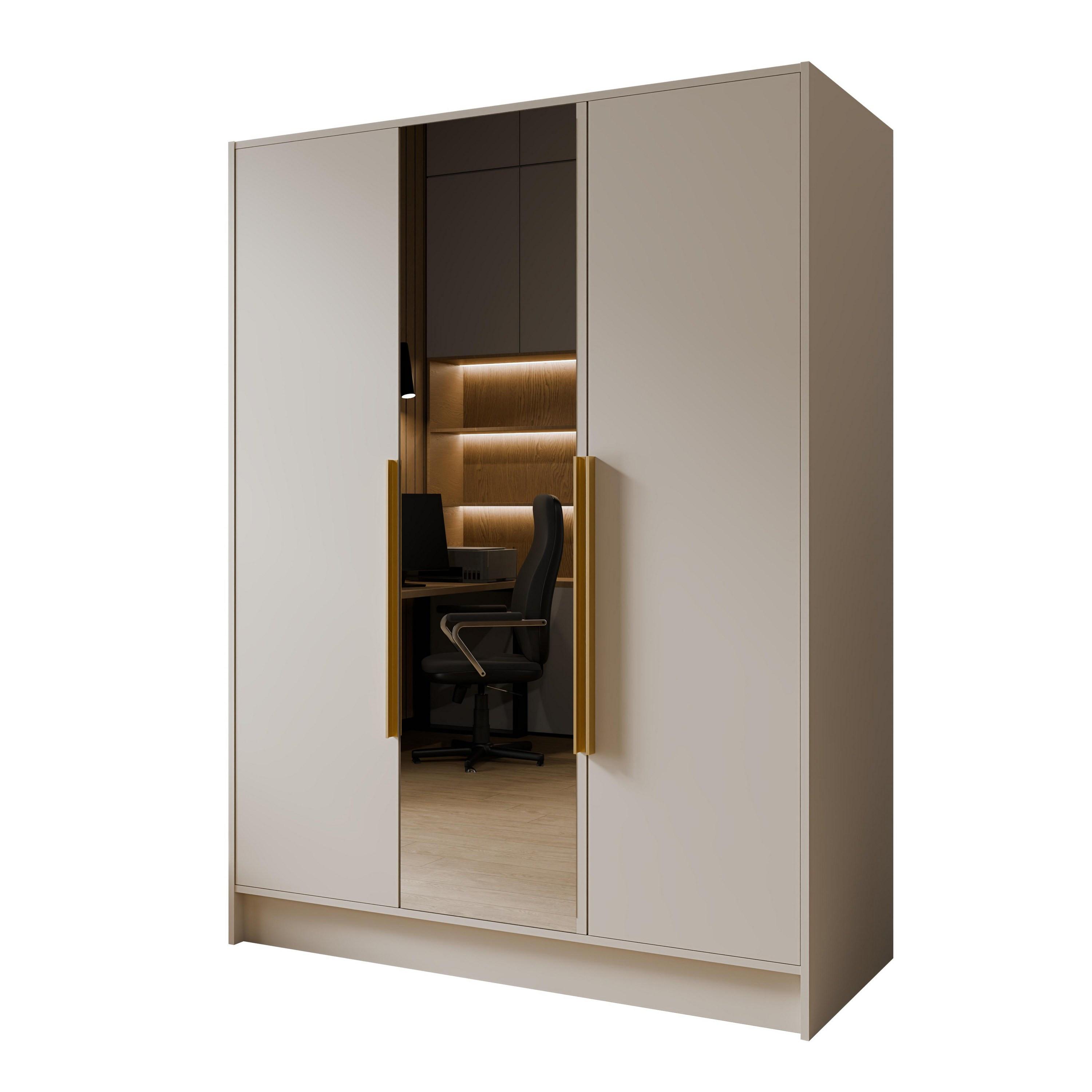 DREHTÜRENSCHRANK RENVO 150/200/51 cm Modern Kleiderschrank 3-türig mit Spiegel Kaschmir - Kaschmir, Holzwerkstoff (150/200/51cm) - MASSENO
