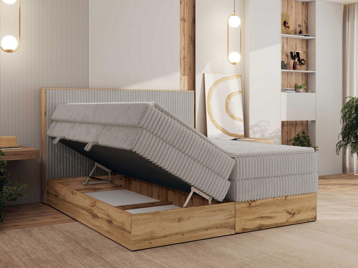 BOXBETT WOOD CLASSIC KING 200/200 - Hellgrau Cord - H4 - Hellgrau, Textil (200/200cm) - MKS