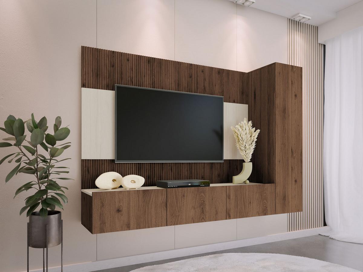 WOHNWAND Deromi VI - Braun, Holzwerkstoff (220/150/38cm) - MIRJAN24