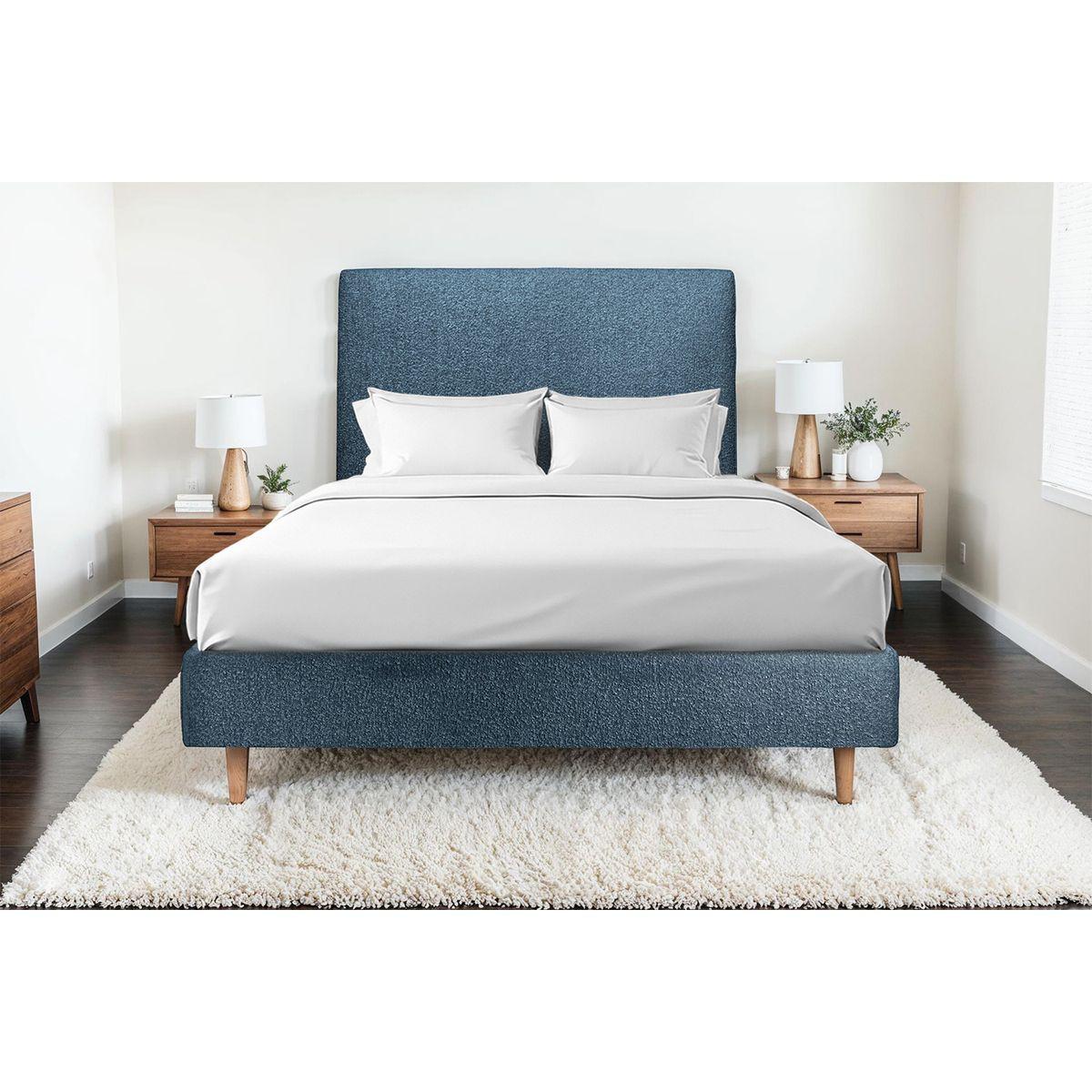 KOPFTEIL gepolstertes – blauer Bouclé-Stoff - 180 cm - Blau/Beige, Karton/Holz (180/120/10cm) - Sommeil de Plomb