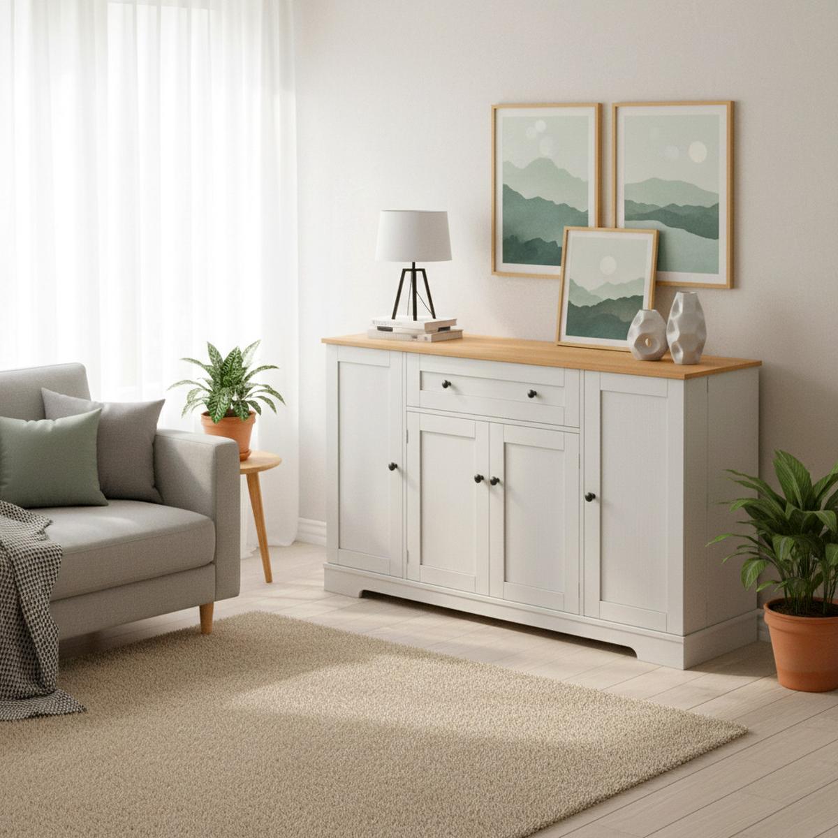 SIDEBOARD mit Schublade & Regaltüren, Natur/Weiß – Viel Stauraum, modernes Design - Weiß, Holzwerkstoff (138/85/40cm) - Urban Meuble