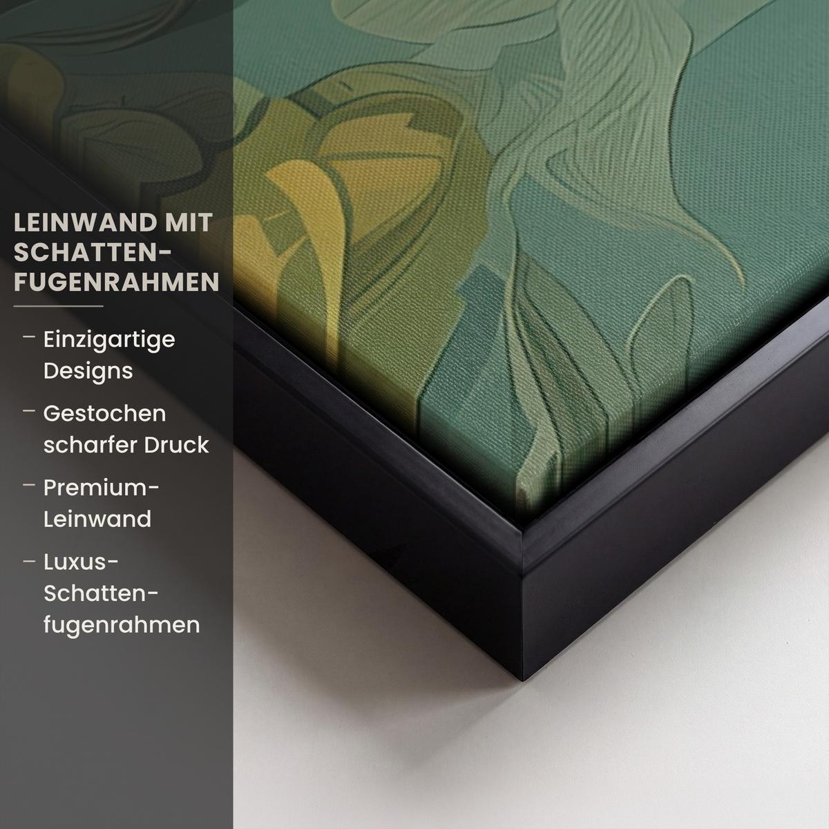 LEINWAND Bilder mit Rahmen - Frau - Blumen - Schmetterlinge - Natur - Vintage - 60x40 - Salbeigrün, Textil (60/40cm) - MuchoWow