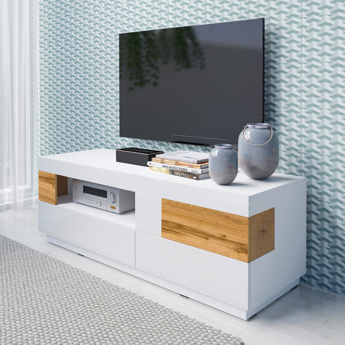 TV-MÖBEL Andrea Weiß und Holz - Weiß, Holzwerkstoff (160/54/50cm) - Petits-meubles