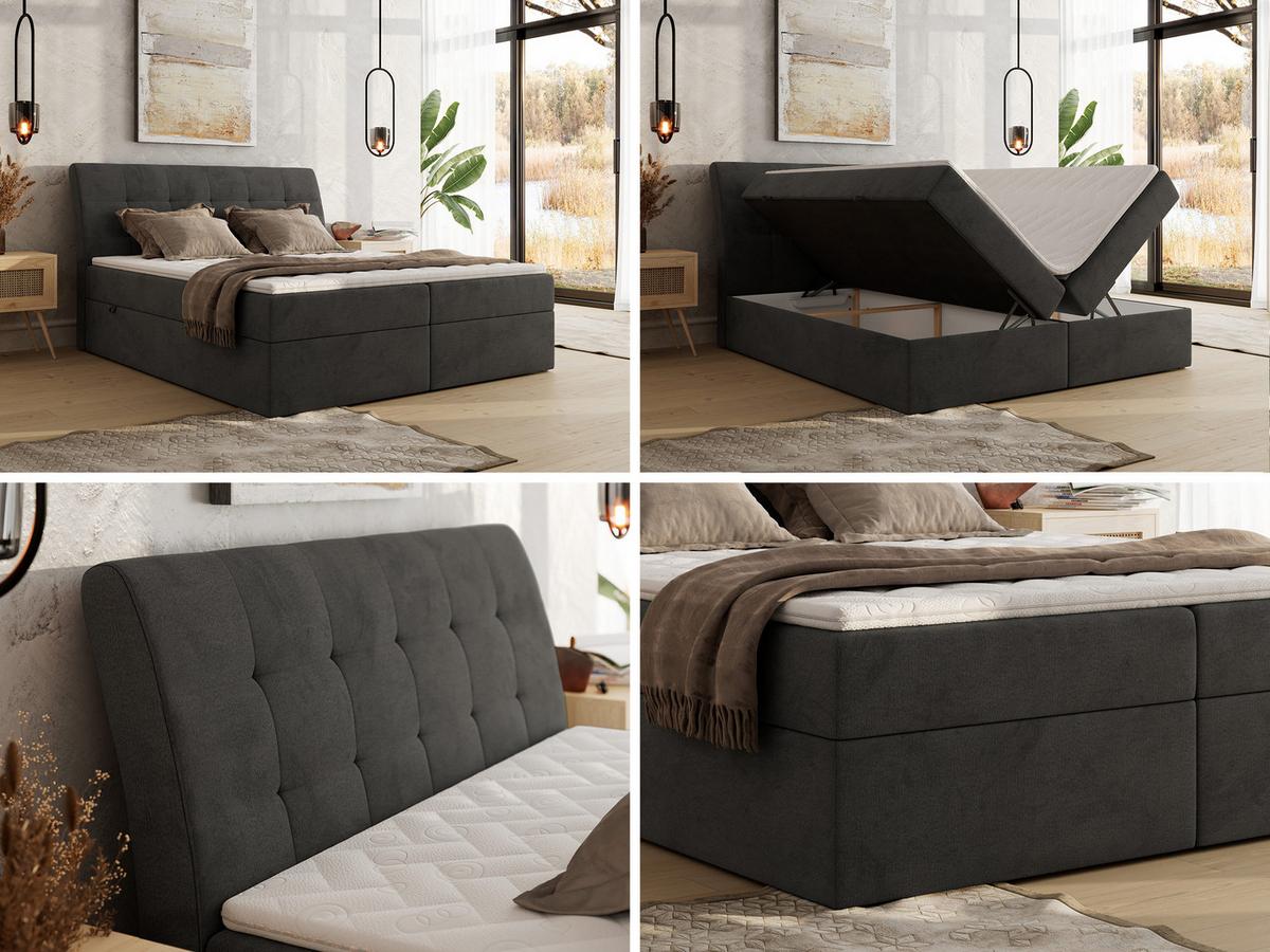 BOXBETT DAGOS 120/200 - Dunkelgrau Velvet - H3 - Topper Visco - Dunkelgrau, Textil (120/200cm) - MKS