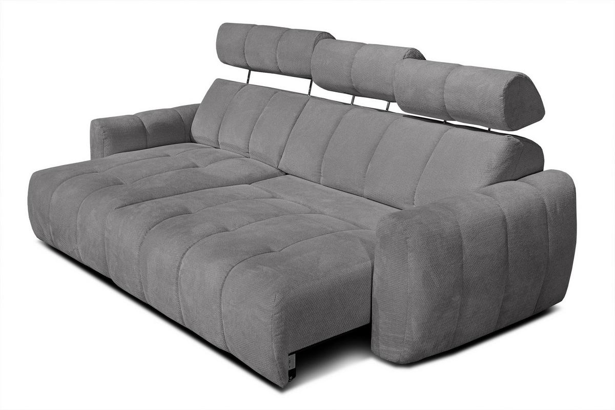 ECKSOFA KIMI 3-Sitzer, ausziehbarer Sitz, verstellbare Kopfstützen, grau - Schwarz/Grau, Holzwerkstoff/Textil (270/160cm) - Wozimo