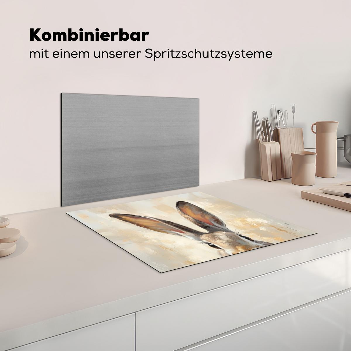HERDABDECKPLATTE Hase - Ohren - Braun Ceranfeldabdeckung 59x52 cm - Beige, Kunststoff (59/52/0.2cm) - MuchoWow