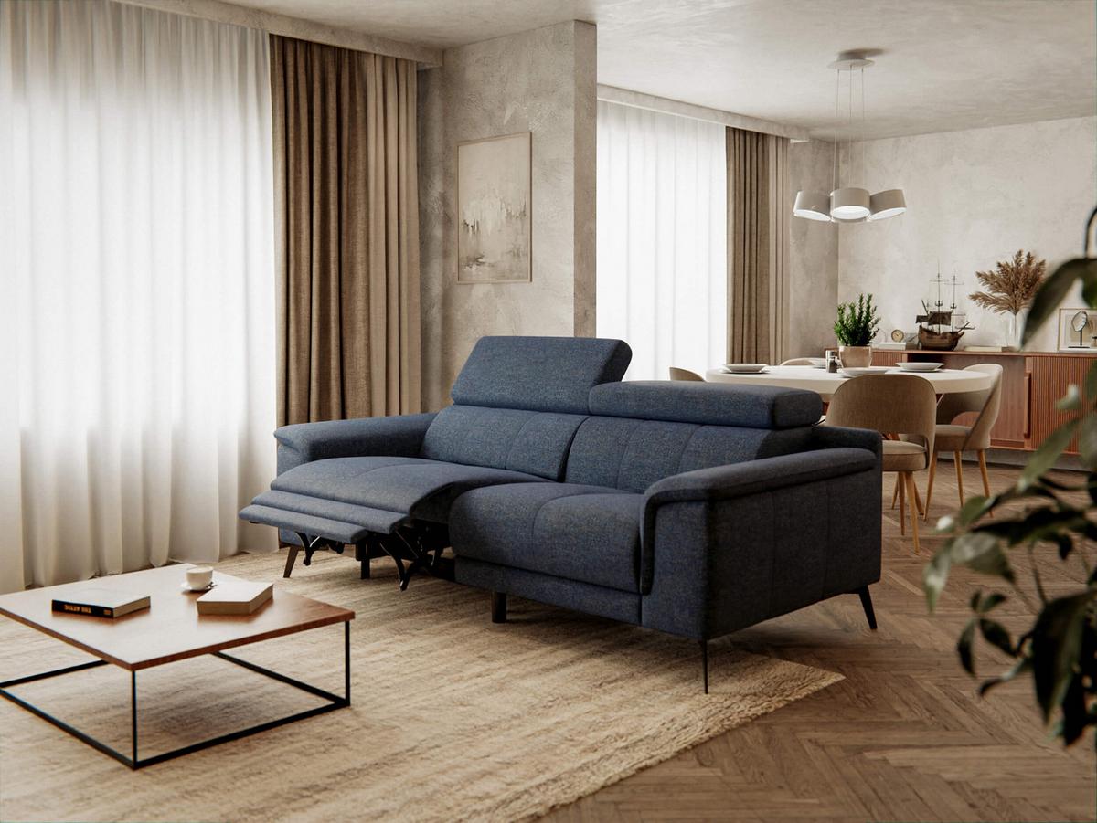 RELAXSOFA FIERO 3-Sitzer mit 1 Relaxfunktion, dunkelblau - Schwarz/Dunkelblau, Holzwerkstoff/Textil (212/82/103cm) - Wozimo
