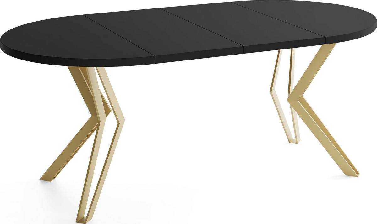 ESSTISCH Daisy runder ausziehbarer, Schwarz 120-200/100/76 cm - Goldfarben/Schwarz, Holzwerkstoff/Metall (120/200/76cm) - WFL GROUP