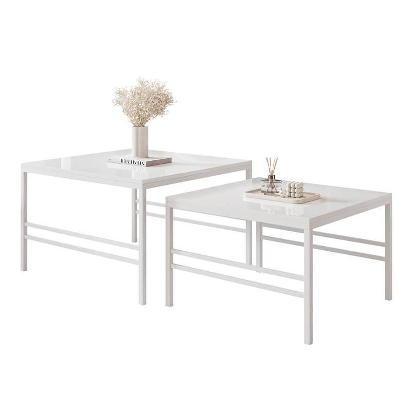 COUCHTISCH-SET FORMA 70/60 cm Quadratische, Weiß Hochglanz - Weiß Hochglanz/Weiß, Metall (70/70/46cm) - Idohome