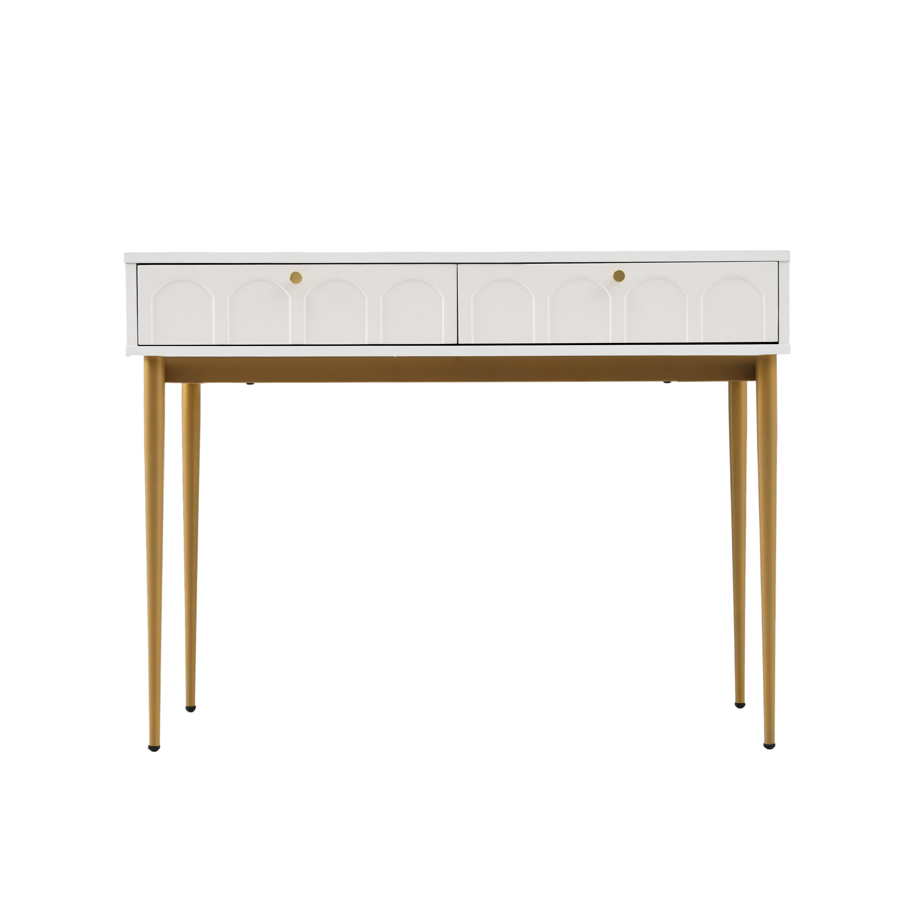 SCHMINKTISCH Cremeweiß und Golden 100/76,5/45 cm - Beige, Holzwerkstoff/Metall (100/76/45cm) - Urban Meuble