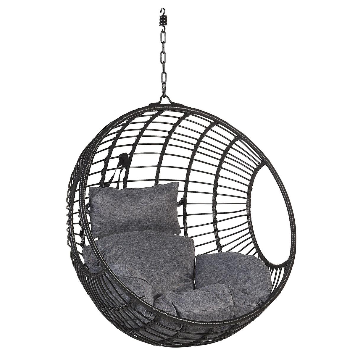 HÄNGESESSEL mit Gestell PE Rattan schwarz 97 cm Aspio - Schwarz, Kunststoff (99/199/97cm) - Beliani