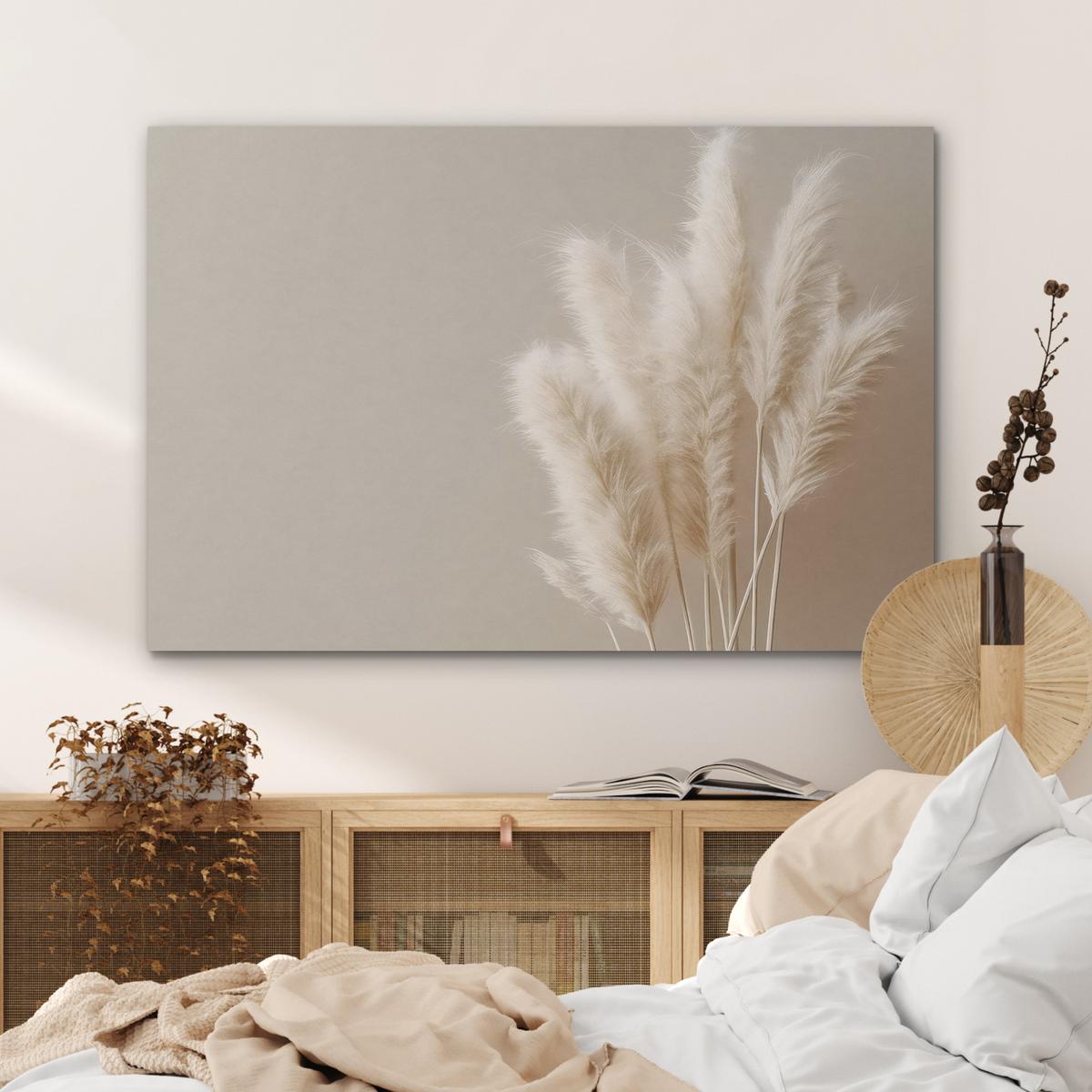 AKUSTIKBILD Pampasgras - Federn - Pastell - Weiß Wandbild Wohnzimmer 100x70 cm - Naturfarben, Kunststoff (100/70/0.9cm) - MuchoWow