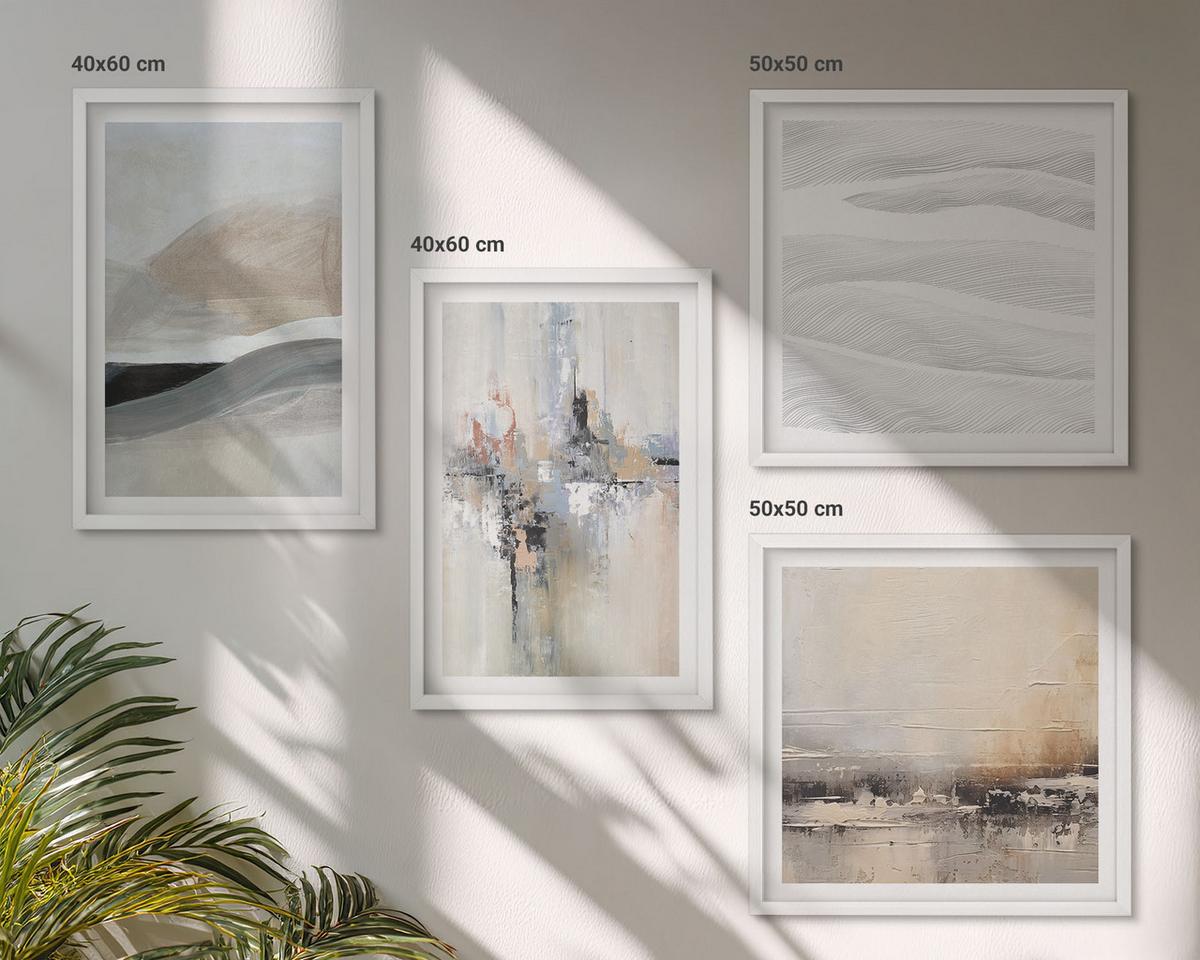 BILDER SET 4er Set - 50x50 cm & 40x60 cm Weißer Rahmen - Abstrakte Erdmuster - Weiß, Kunststoff (50/50cm) - TULUP