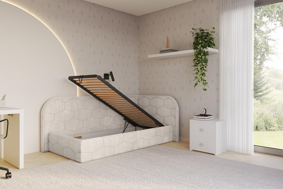 EINZELLBETT Jugendbett mit Bettkasten und Matratze H3/H4, Links - JAXY 80x200 Beige - Ecru, Holzwerkstoff/Textil (80/200cm) - ALTDECOR