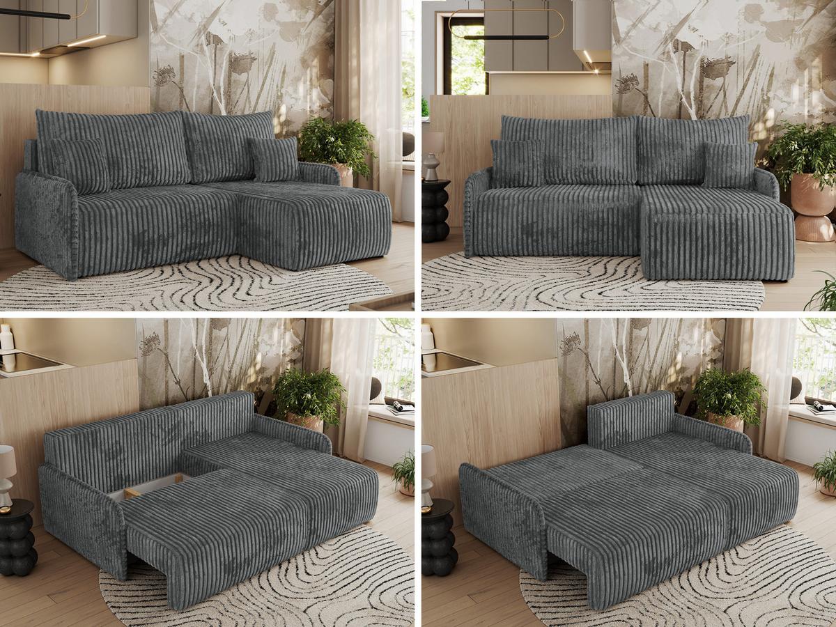ECKSCHLAFSOFA ARPA L Dunkelgrau Cord - rechts - Dunkelgrau/Schwarz, Kunststoff/Textil (150/198cm) - MKS