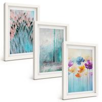 BILDER SET 3er Set - 20x30 cm Weißer Rahmen - Hintergrundmuster mit Pastellblumen - Weiß, Kunststoff (20/30cm) - TULUP