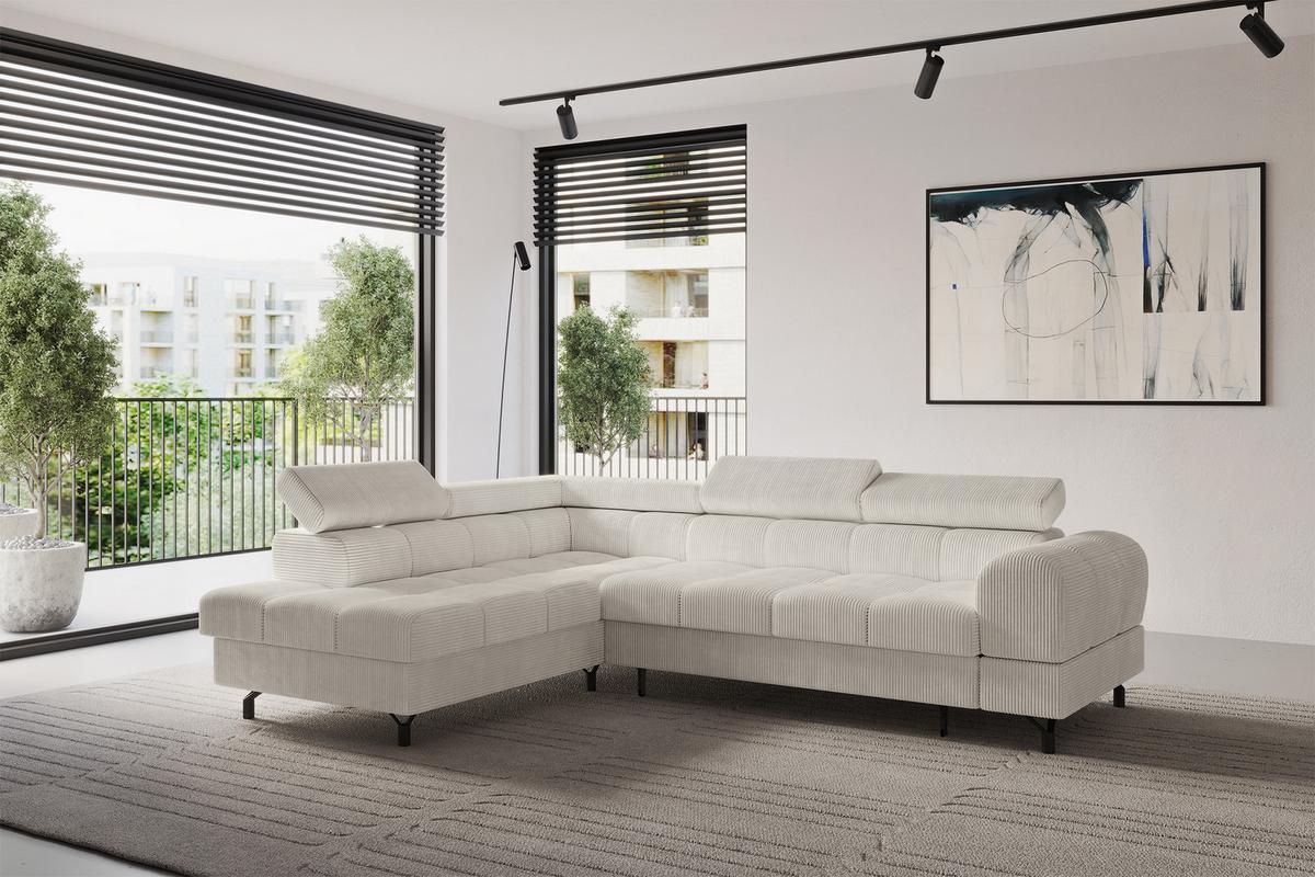 ECKSOFA mit Schlaffunktion Ottomane Links LUMA-L 272x203x70 Creme Cord - Schwarz/Mokka, Holzwerkstoff/Kunststoff (272/203cm) - ALTDECOR