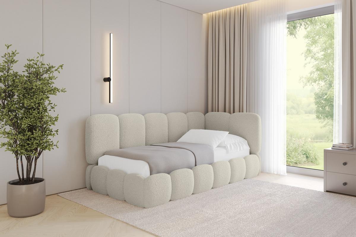 EINZELLBETT Jugendbett mit Bettkasten, Links - AVRY 80x200 Beige - Champagner/Beige, Holzwerkstoff/Textil (80/200cm) - ALTDECOR