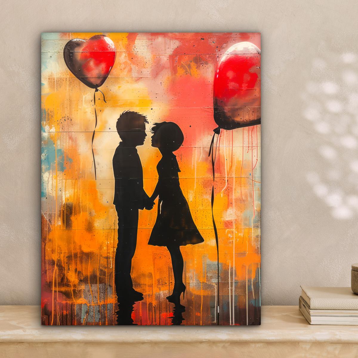LEINWANDBILD Straßenkunst - Liebe - Graffiti - Kunst - Banksy Room Decor 30x40 cm - Orange, Textil (30/40cm) - MuchoWow