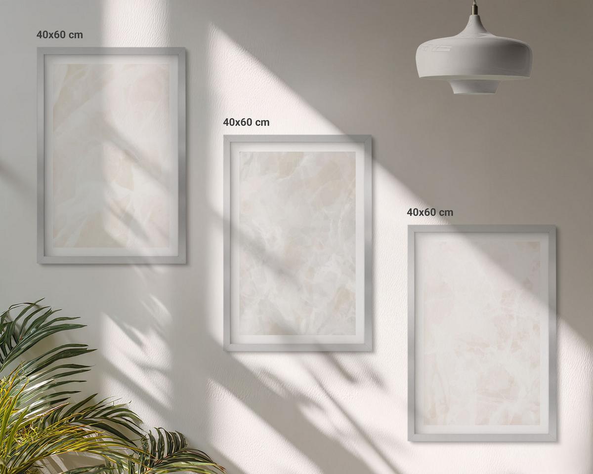BILDER SET 3er Set - 40x60 cm Silberner Rahmen - Die Struktur von elegantem Marmor - Silberfarben, Kunststoff (40/60cm) - TULUP