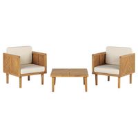 BALKONSET 2-Sitzer Akazienholz hellbraun Auflagen creme Baratti - Hellbraun/Weiß, Holz/Textil - Beliani