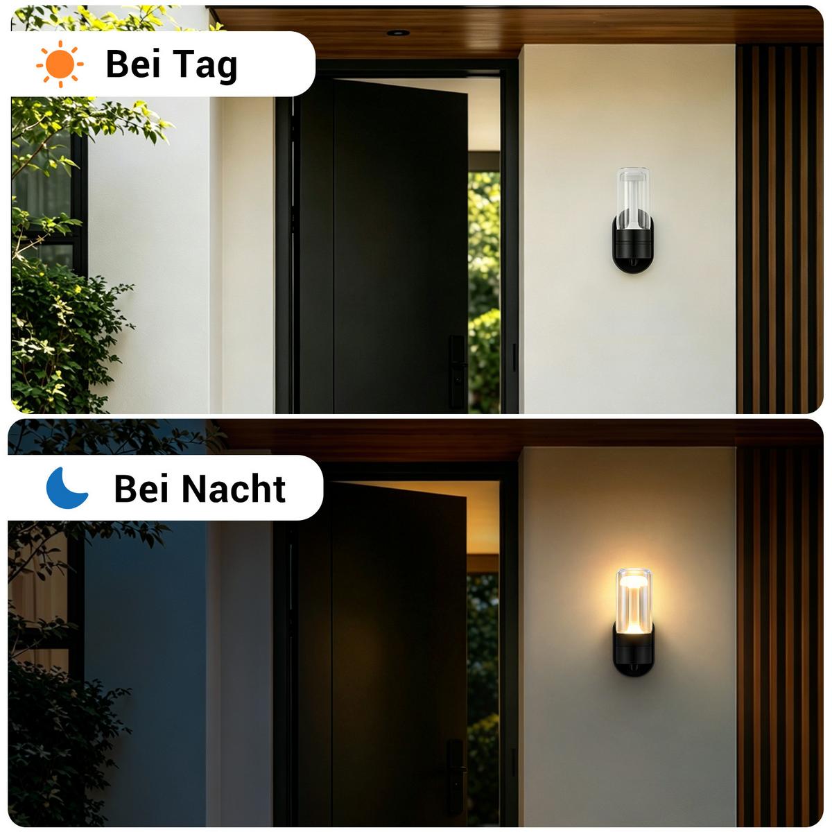 AUSSENWANDLEUCHTE Glenly 12.5/6.5/20 cm - Schwarz, Glas/Metall (12.5/6.5/20cm) - ZMH