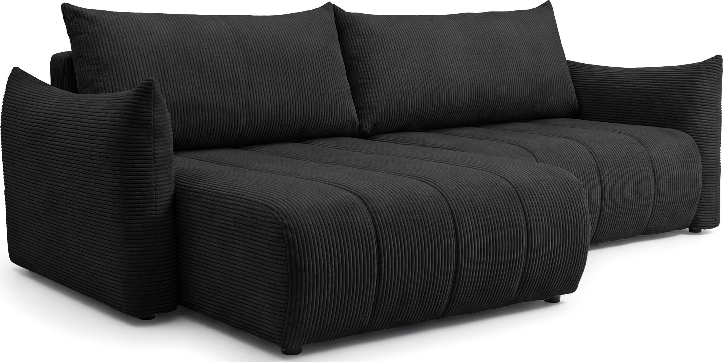 ECKSOFA Liv mit Schlaffunktion & Bettkasten in Cordstoff Schwarz, Universell 260/154/86 cm - Schwarz, Kunststoff/Textil (260/154cm) - WFL GROUP