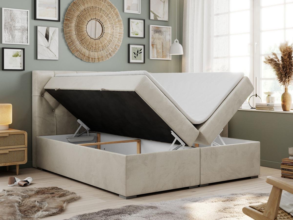 BOXBETT ALDA 140/200 Beige Velvet - H3 - Beige, Holz/Textil (140/200cm) - MKS